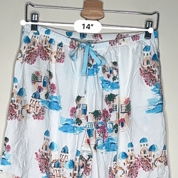 The Cat’s Pajamas Santorini Print Cotton Lounge Pants White Blue Size Medium - Picture 4 of 11